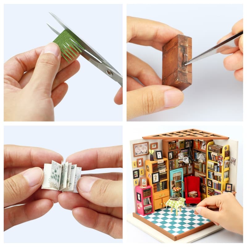Creating Rolife Sams Study DIY miniature house kit in progress
