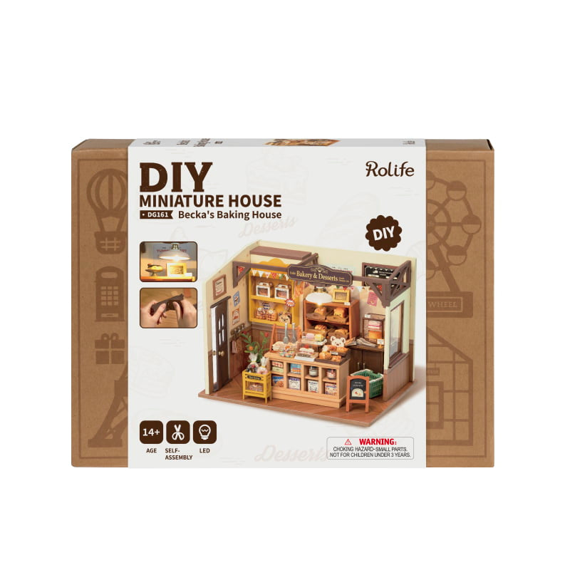 Rolife Becka’s Baking House DIY kit packaging with charming bakery theme.