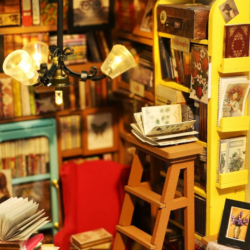 LED lights in Rolife Sams Study DIY miniature house kit