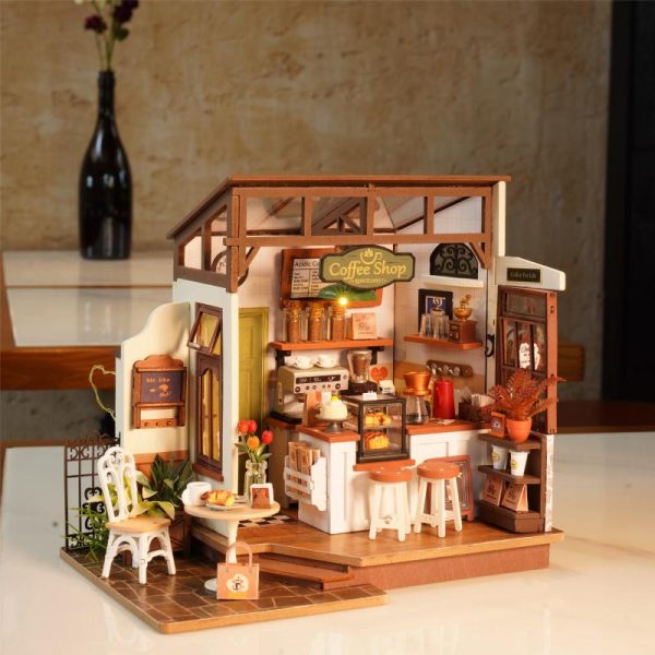 Assembled miniature café showing full layout and stylish design.