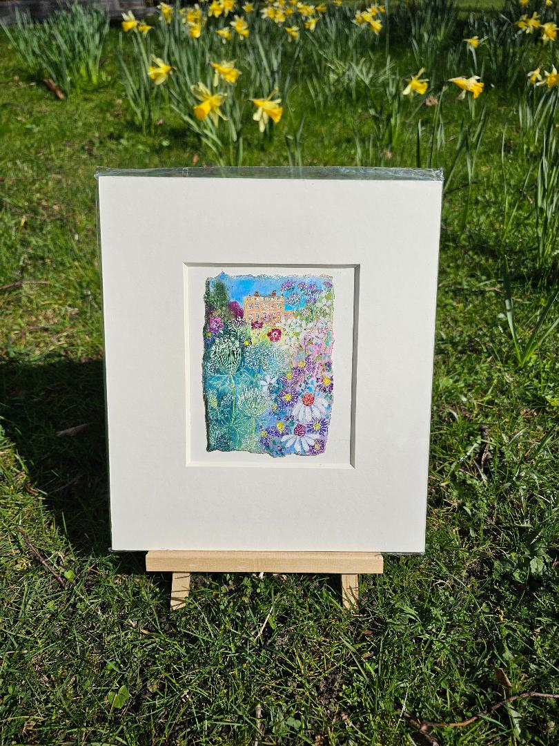 Oil pastel abstract floral artwork of Newby Hall Gardens for sale