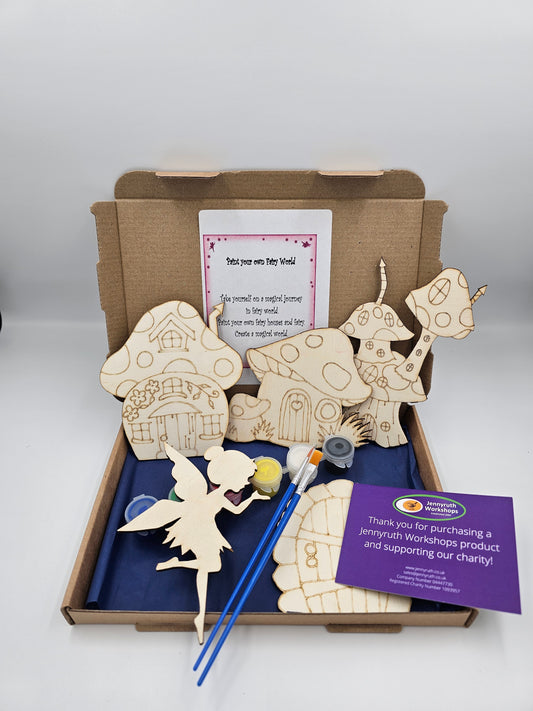 Paint Your Own Fairy World kit by Jennyruth Workshops with handcrafted fairy figures and house