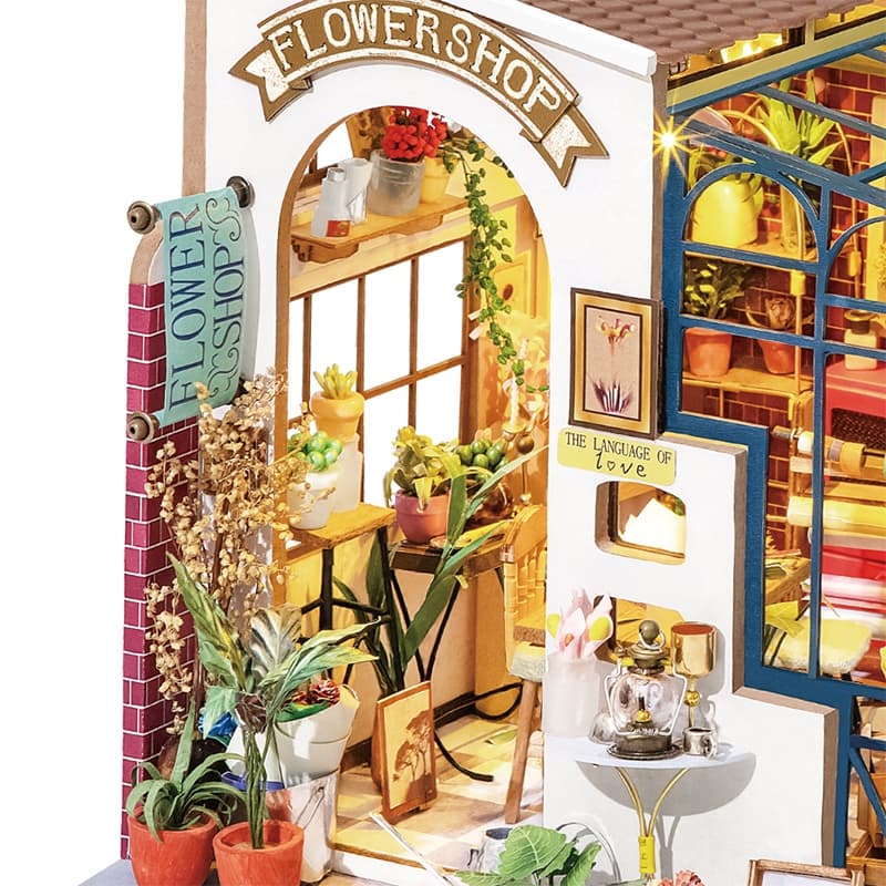Exterior view of Rolife Emily’s Flower Shop DIY miniature house kit