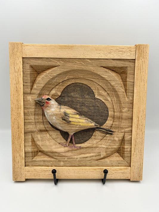 Hand Carved Wooden Framed Goldfinch