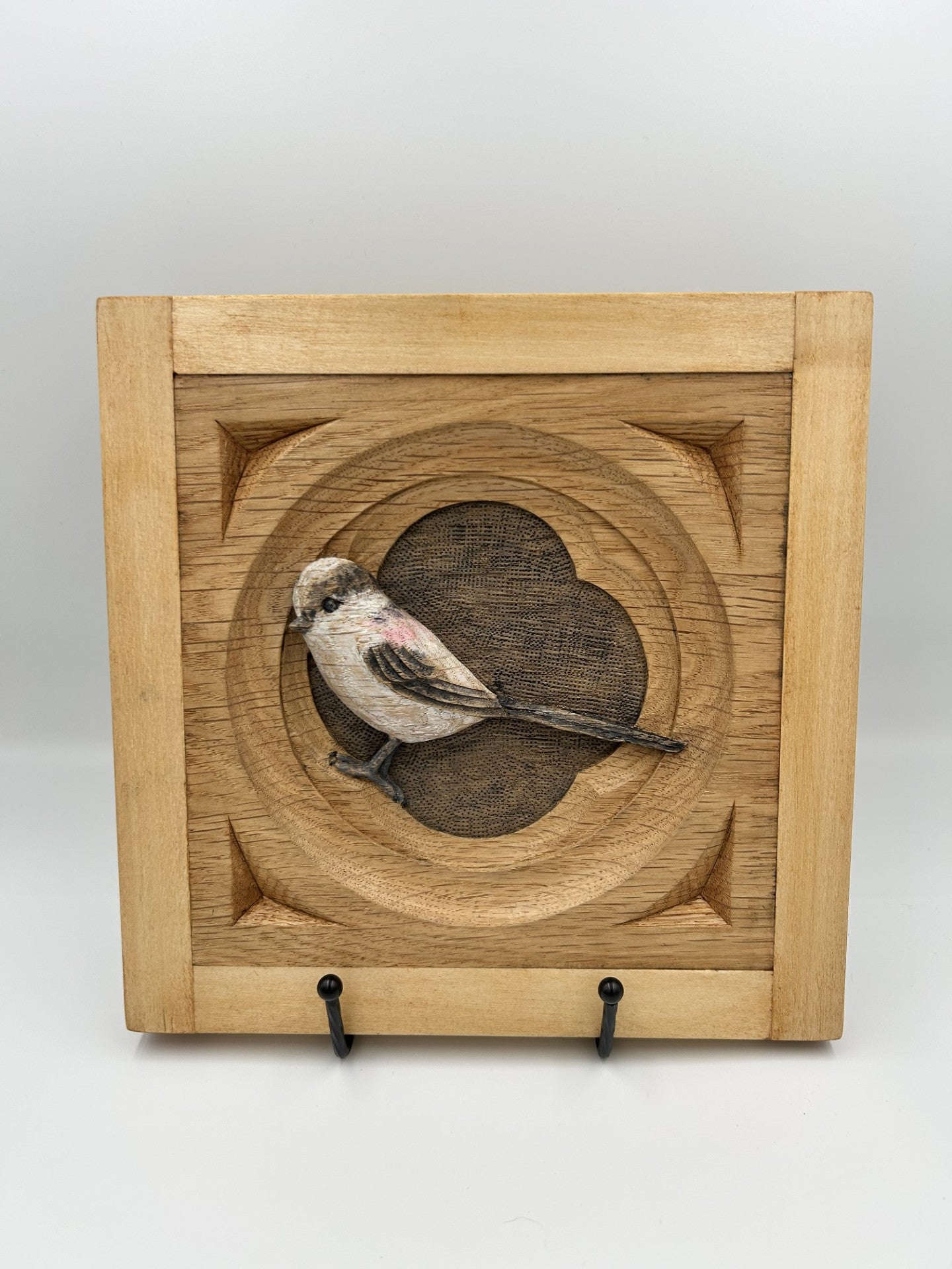 Hand Carved Wooden Framed Long Tailed Tit