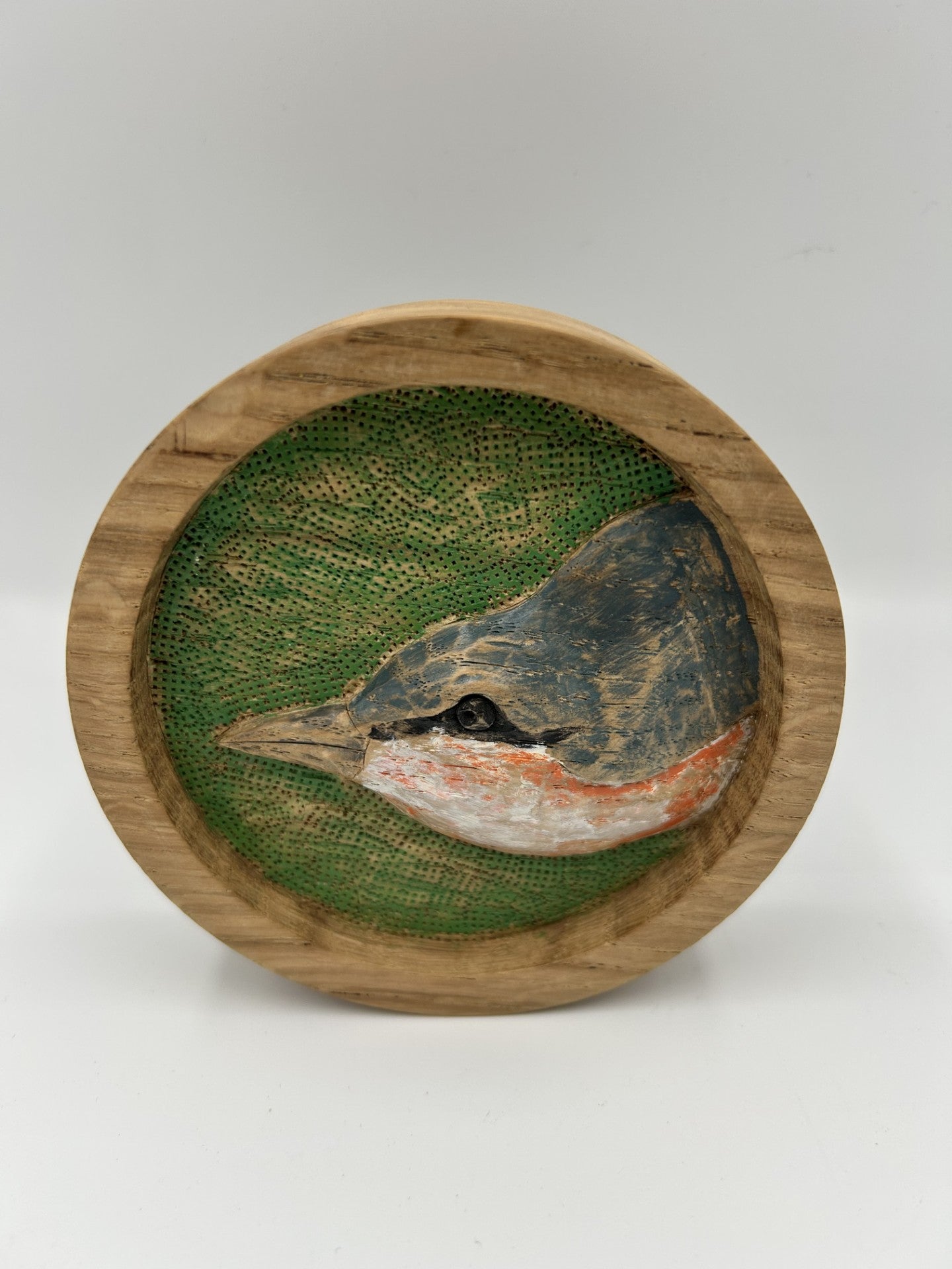 Hand Carved Wooden Nuthatch Roundel