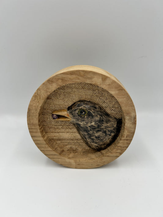 Hand Carved Wooden Blackbird Roundel